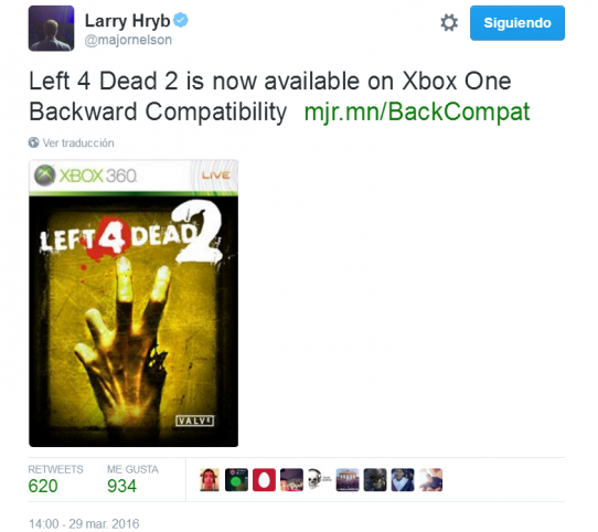 Left 4 Dead 2 ya es retrocompatible en Xbox One.